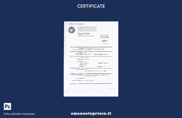 modello di esempio PSD di certificato di registrazione copywrite USA in stile ve
